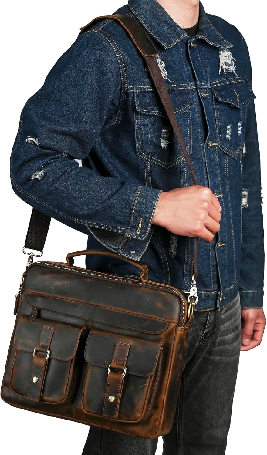 Water Resistant Canvas + Leather Business Attache Tote Briefcase 14" Laptop Office Portfolio Bag For Men FBB207 - Image 2