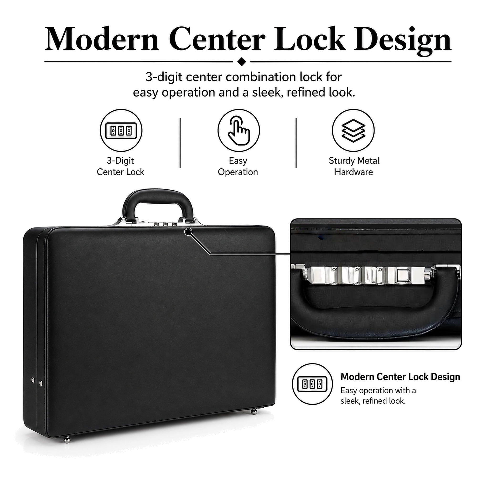 for Men, Professional Leather Briefcase with Lock, Hard Shell Business Brief Case, Attache Case for 15.6" Laptop, Men... - Image 5