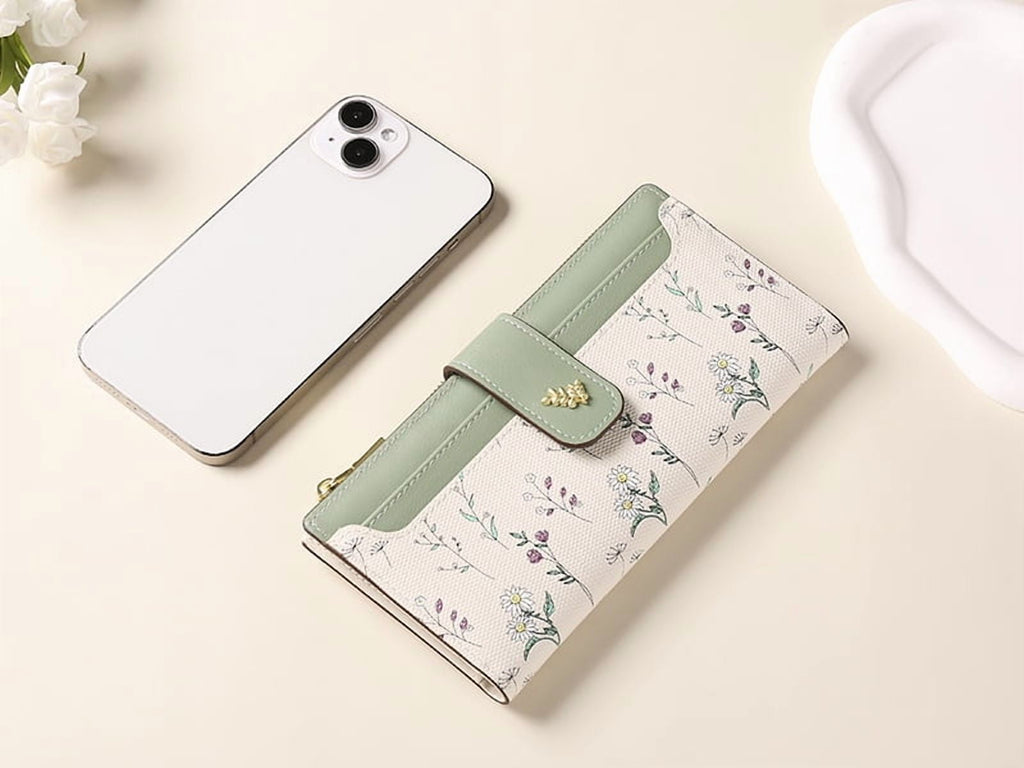 Womens Wallet Slim Thin RFID Blocking Floral Vegan Leather Card Holder Bifold Long Ladies Wallet with Zipper Pocket - Image 3