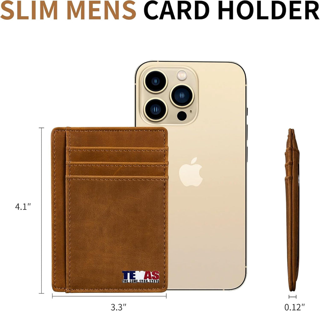 Slim Front Pocket Wallet, PU Leather, Khaki, Card Holder, RFID Blocking with Texas Souvenir Logo, Gift for Texans and... - Image 5