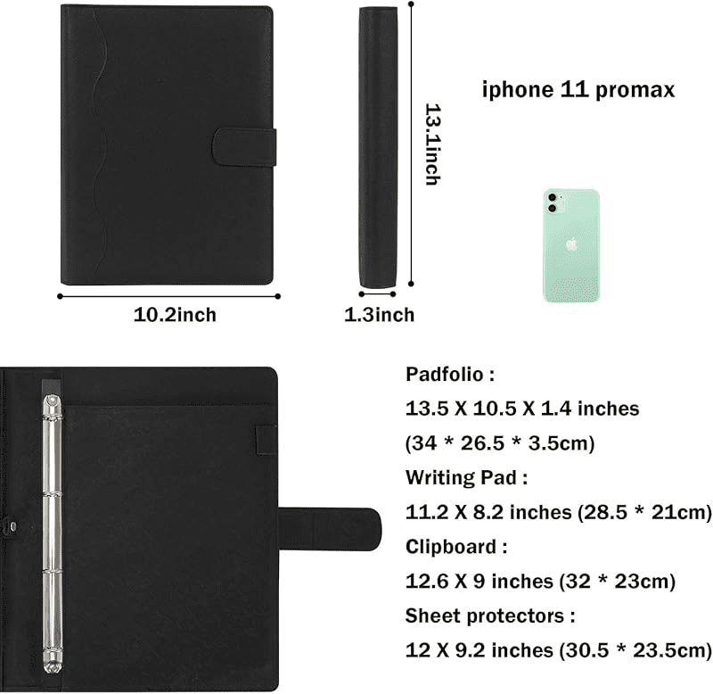 Wonderpool A4 PU Leather Ring Holder Writing Portfolio Multi Document Case with Removable Binder Clipboard and Functional Pocket for Organiz - Image 6