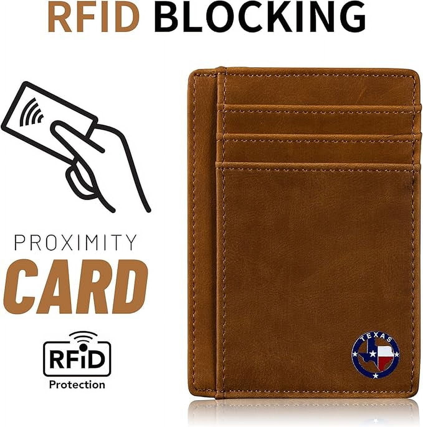 Texas Round Shape on Cardholder Slim Front Pocket Wallet, PU Leather, Khaki, Card Holder, RFID Blocking with Texas So... - Image 6