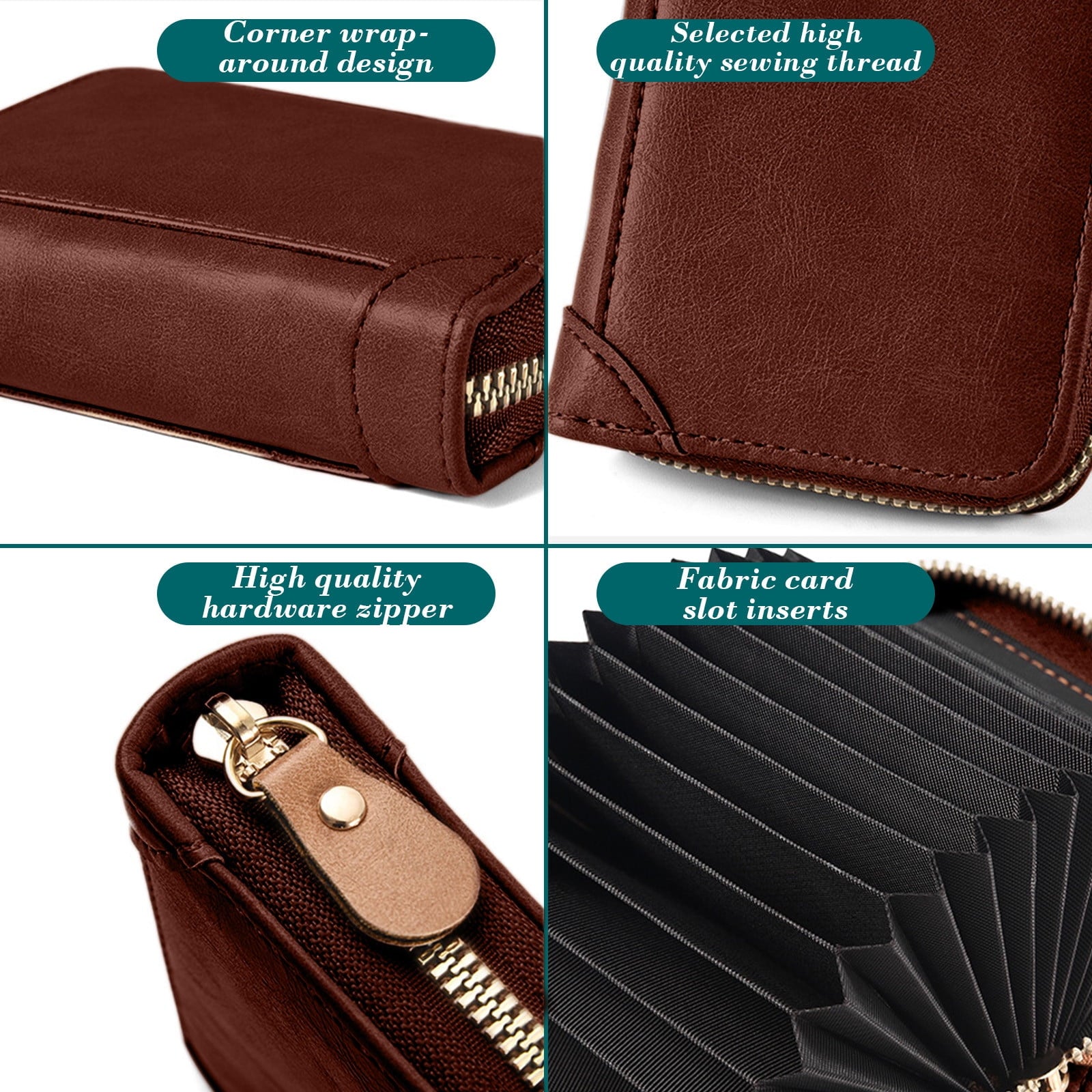 Compact Small Leather Zip Around Wallet, Minimalist Credit Card Holder with Zipper, Slim Portable Pocket Purse for Ca... - Image 4