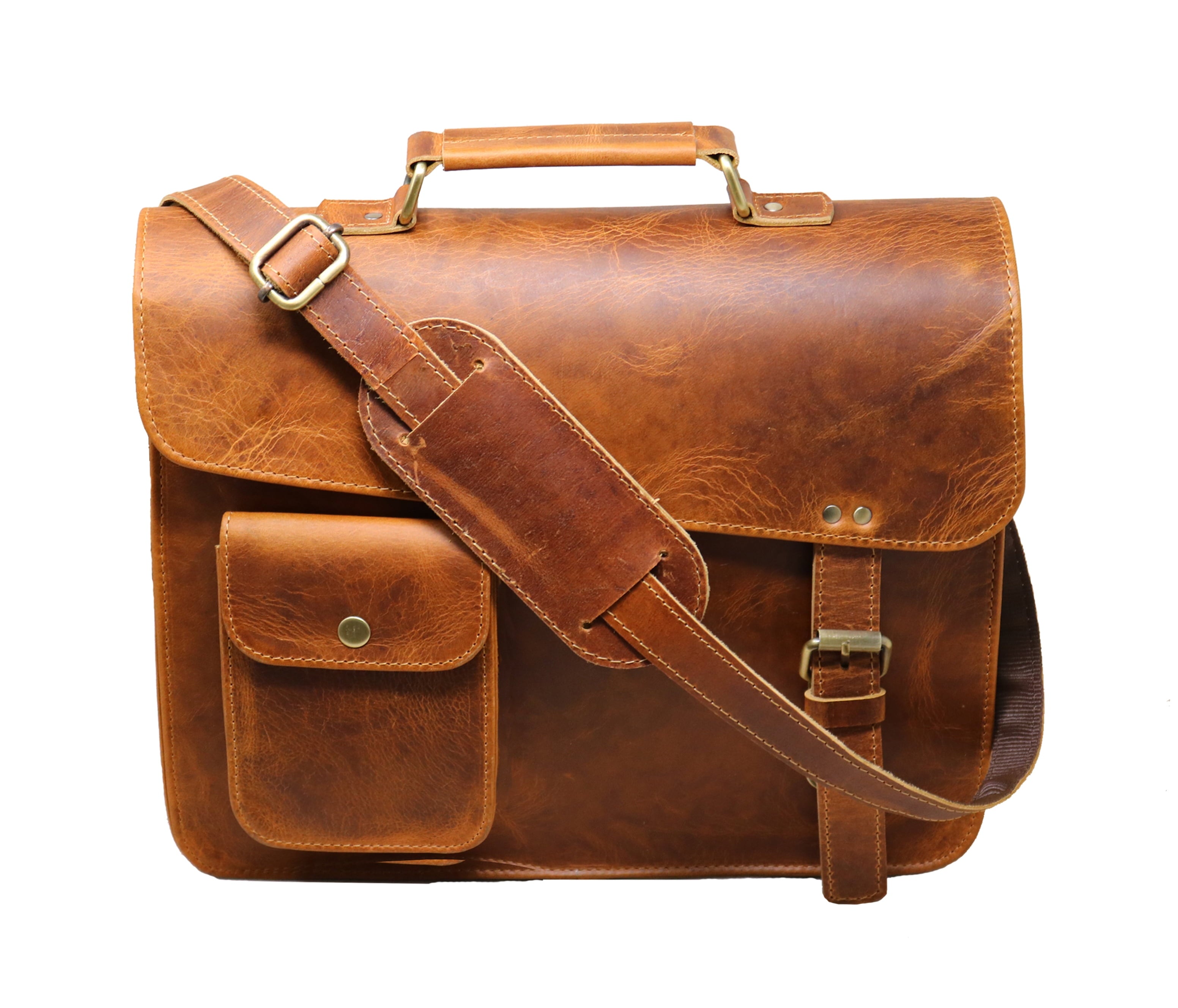 13" Leather Messenger Bag Satchel Padded Laptop Briefcase Men Women Cross Body Shoulder Travel Work Man Purse Bag Bir... - Image 4