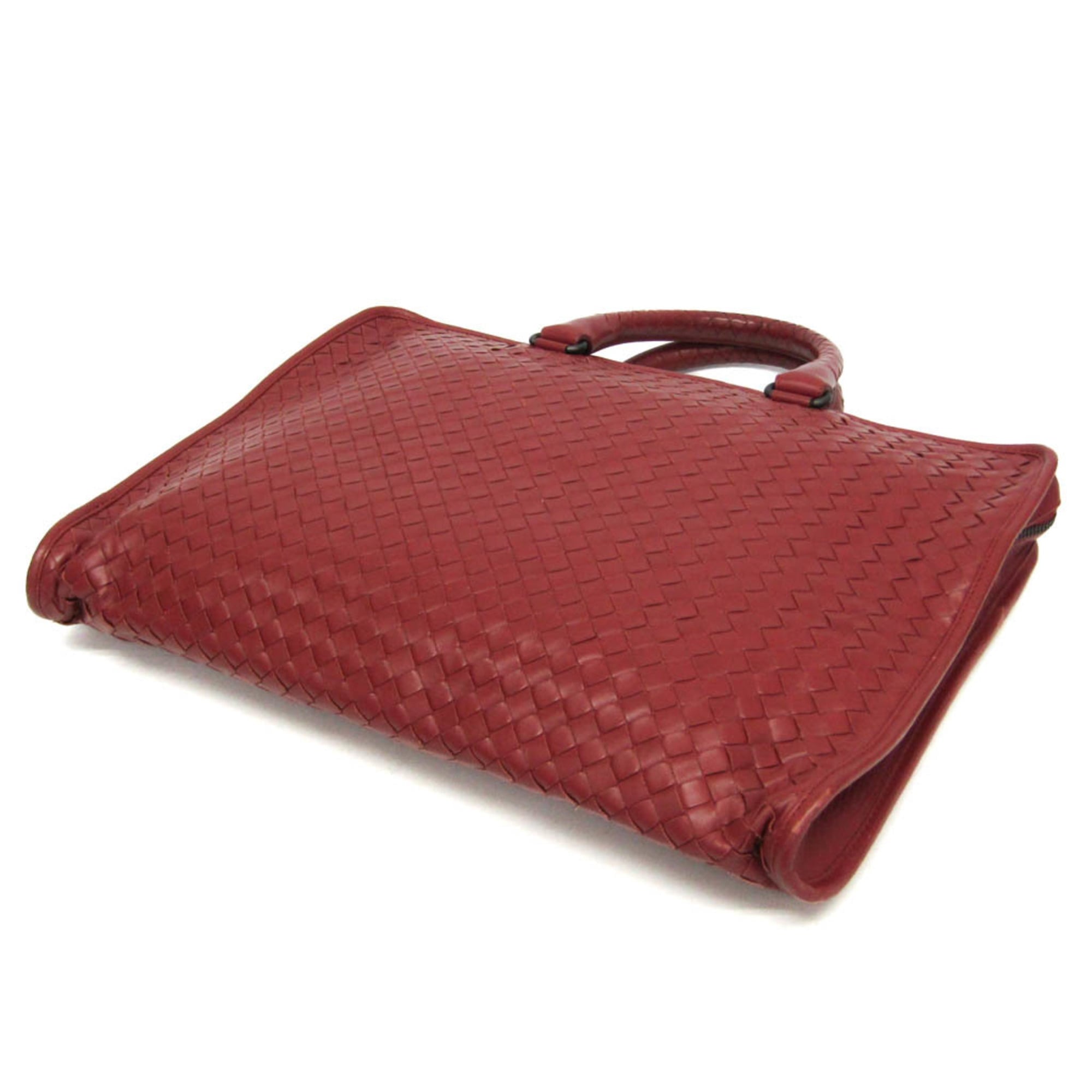 Pre-Owned Bottega Veneta Intrecciato Business Bag Men's Leather Briefcase,Handbag Red Brown - Image 2