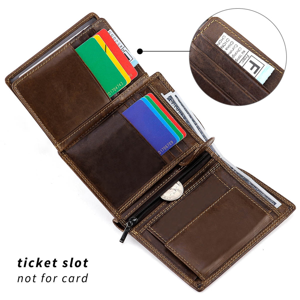 Trifold Billfold RFID Blocking Cowhide Leather Wallet for Men 10 Card Slots 2 ID Windows with Coin Pocket, Coffee - Image 4