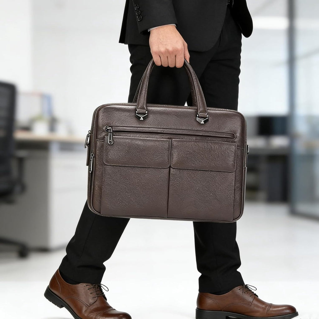 Leather Laptop Bag for Men Briefcase Fits 15.6 Inch Notebook Portable Shoulder Messenger body Bag for Travel Office - Image 3