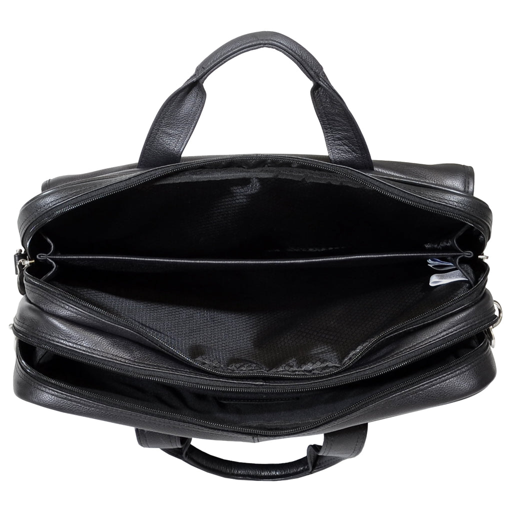 Double Compartment Laptop Briefcase, Top Grain Cowhide Leather, Black - Image 2