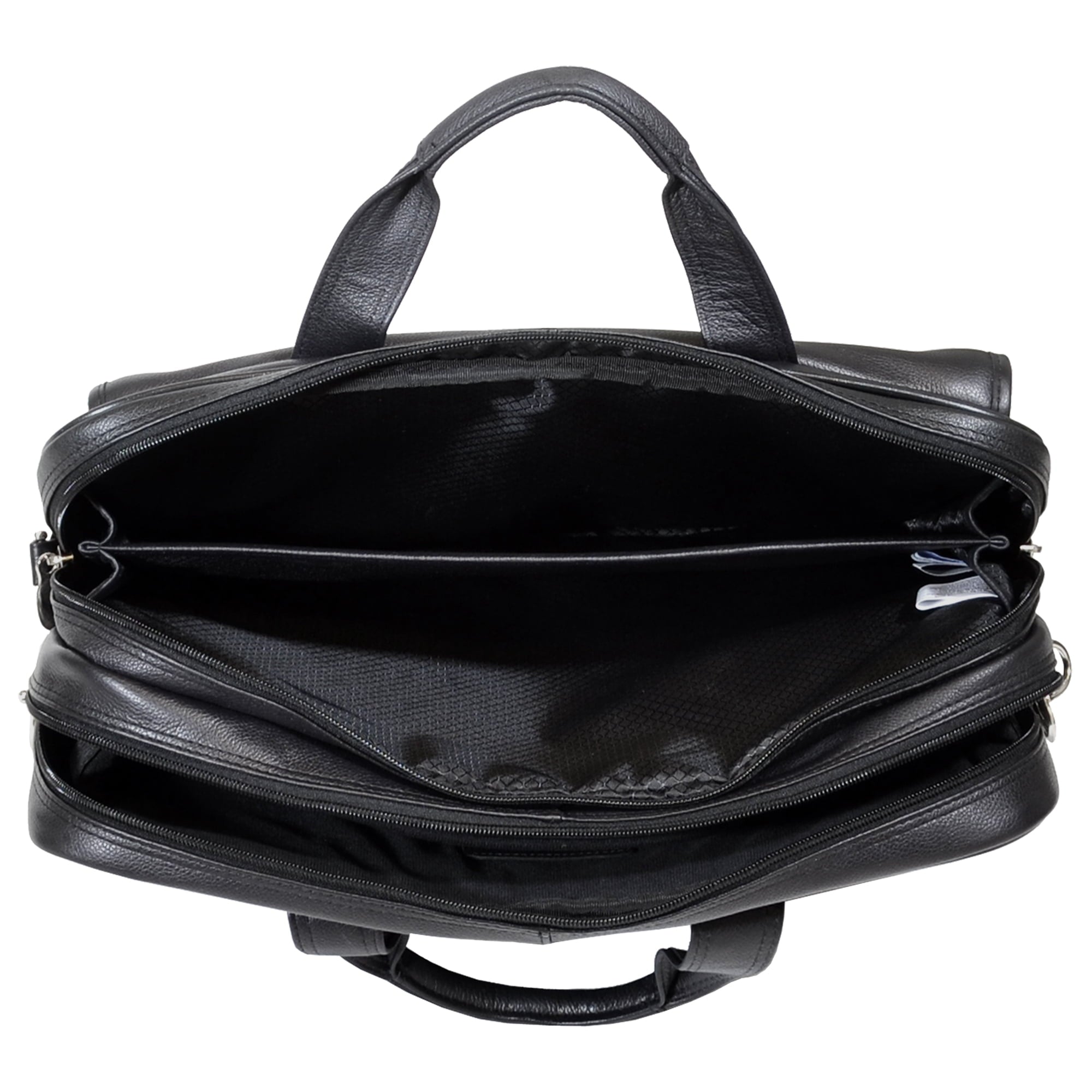 Double Compartment Laptop Briefcase, Top Grain Cowhide Leather, Black - Image 2