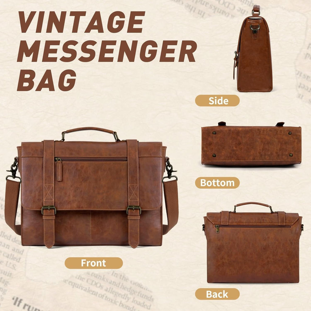 Messenger Bag for Men 15.6 inch Leather Laptop Bag   Satchel Computer Briefcase for Office Work - Image 6