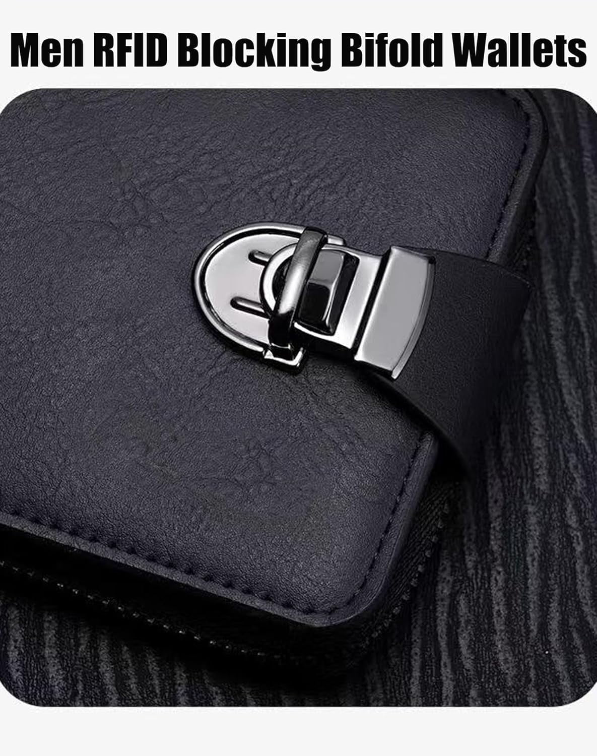 Men's Vintage Compact Zipper Wallet, Slim Leather Slots Credit Card Holder Rfid Blocking Bifold Minimalist Wallet (Black) - Image 5