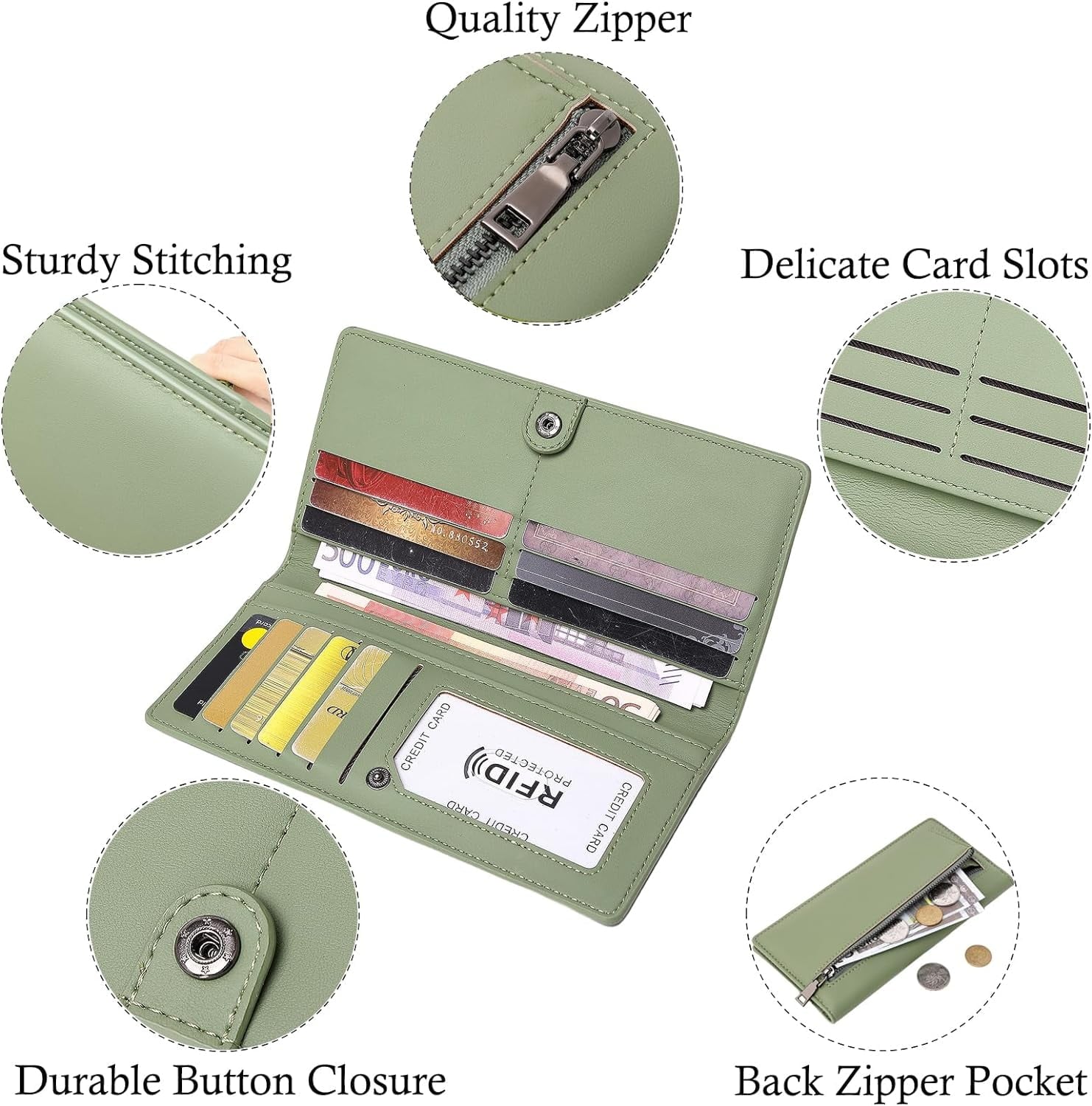 Wallets for Women Slim Thin Soft Leather RFID Blocking Credit Card Holder Bifold Long Ladies Wallet Clutch - Image 5