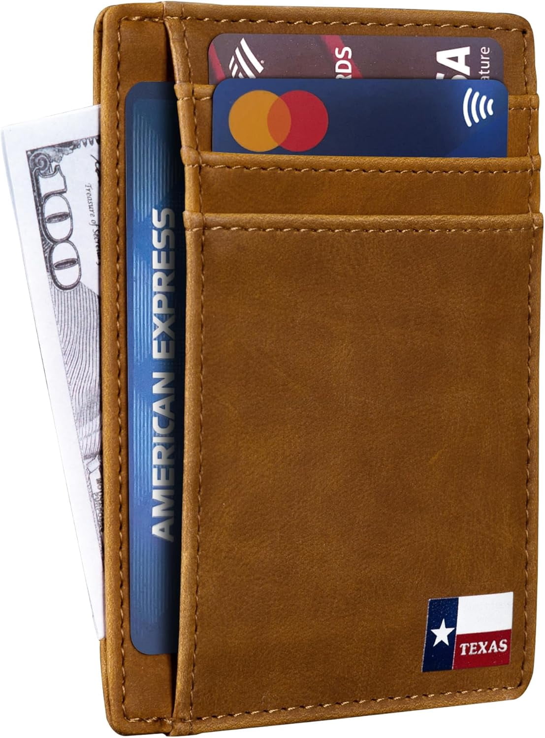 Slim Front Pocket Wallet, PU Leather, Khaki, Card Holder, RFID Blocking with Texas Souvenir Logo, Gift for Texans and their lovers (Texas Fl - Image 4