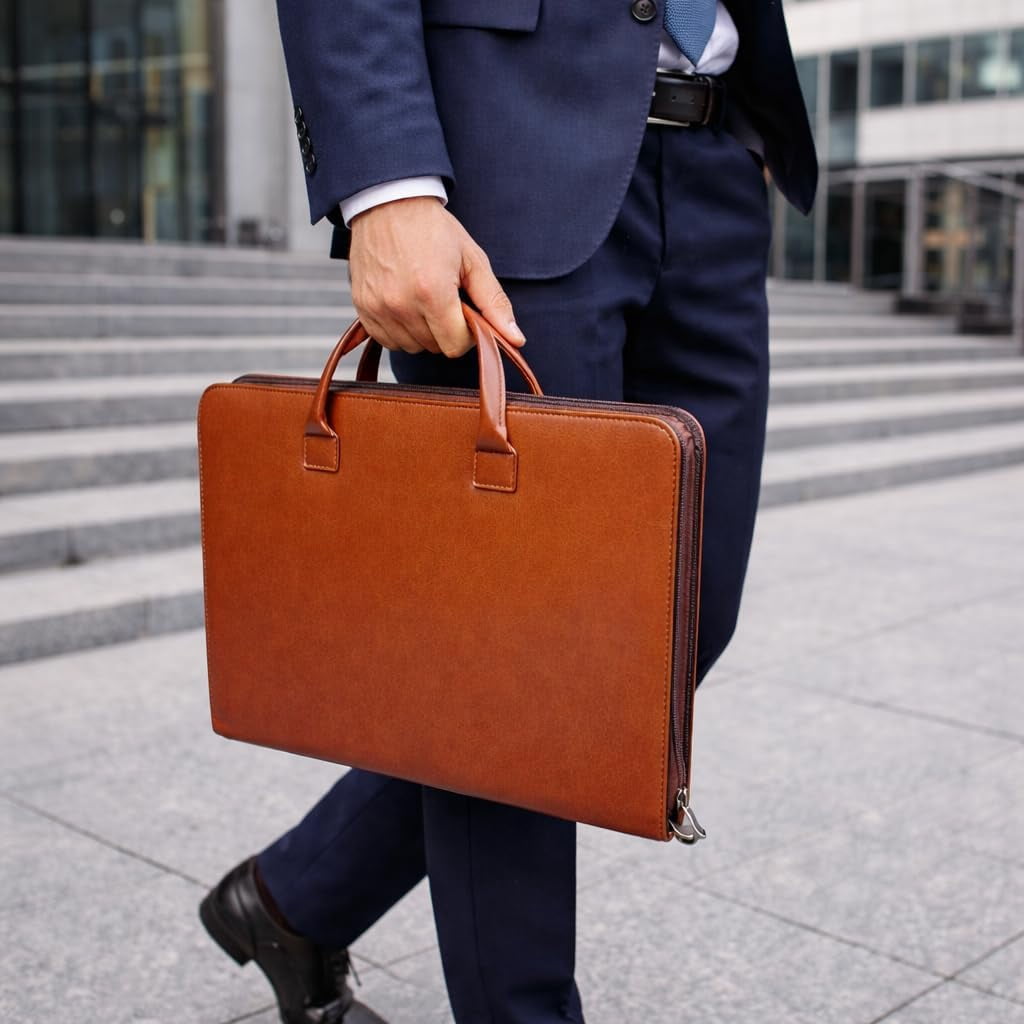 with Handles Professional Business PU Padfolio Organizer for Documents and Resume - Image 4