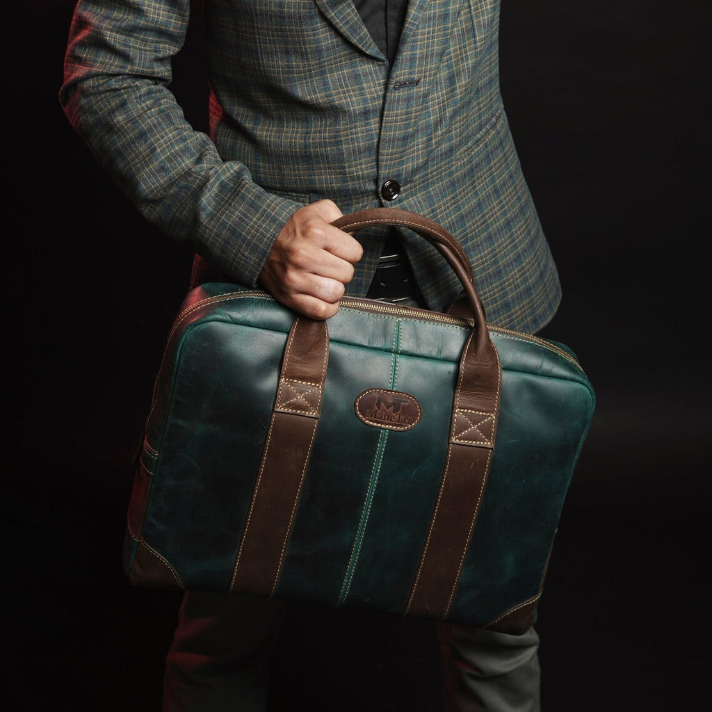Leather Messenger Bag 16" Laptop Briefcase, Green Handbag Best Gift for Men - Image 2