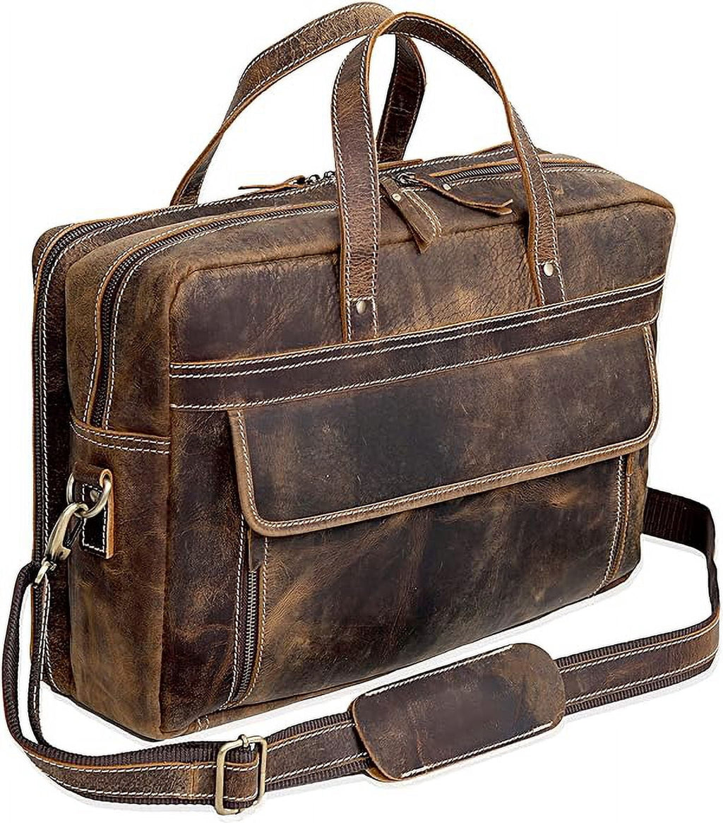 Full Grain Leather Briefcase For Men Business Travel Fits 17'' Laptop Messenger Bag Office Briefcase Crossbody Travel... - Image 4