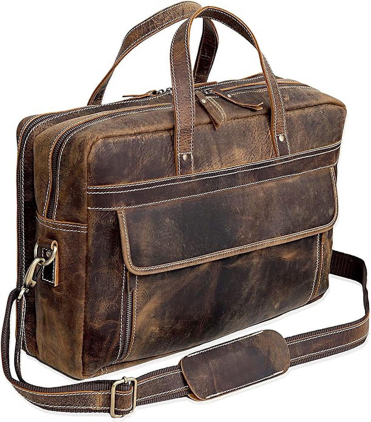 Full Grain Leather Briefcase For Men Business Travel Fits 17'' Laptop Messenger Bag Office Briefcase Crossbody Travel... - Image 4
