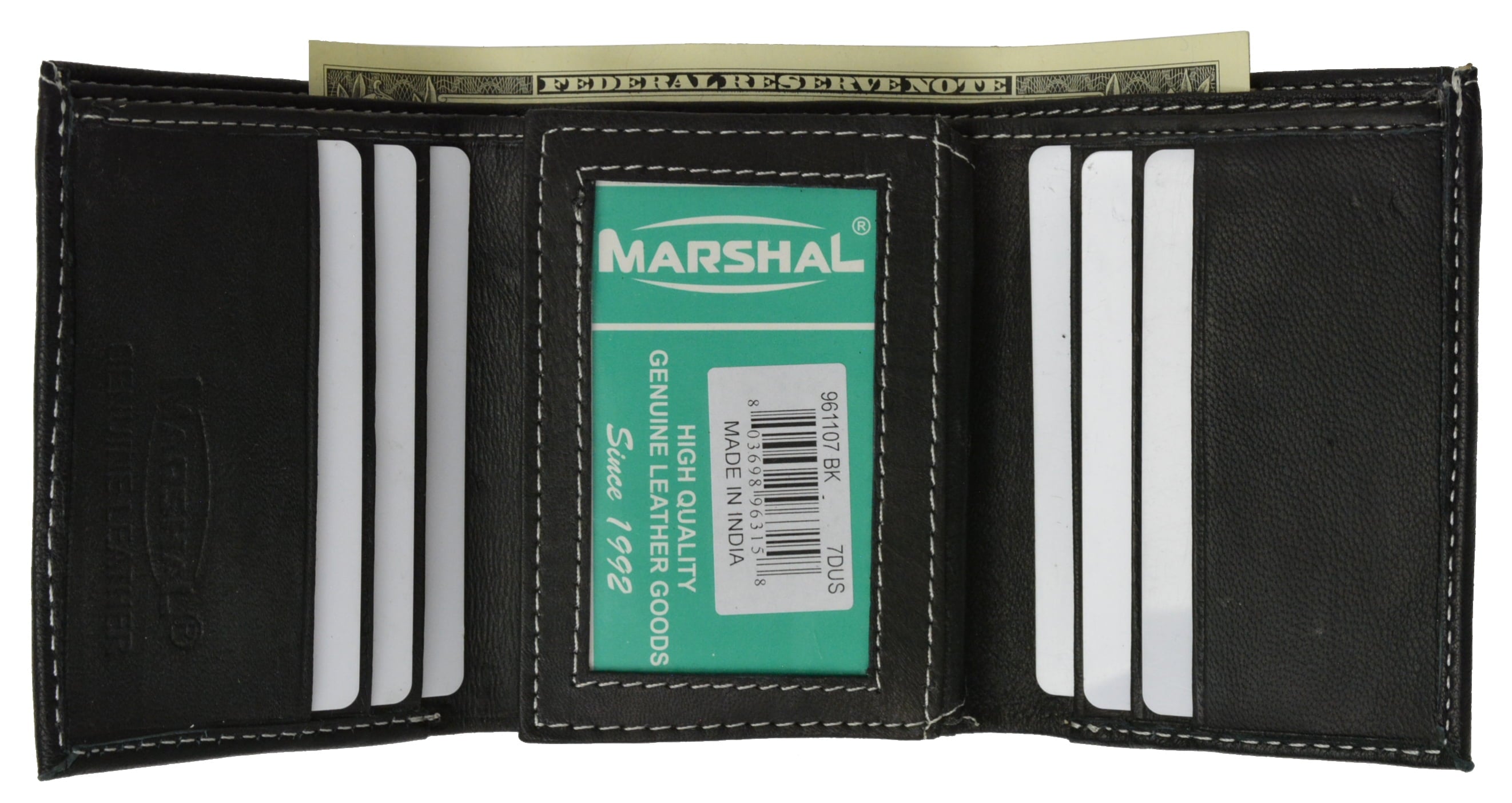 100% Leather Tri-fold Credit Card Mens Wallet Black 961107 (C) - Image 2