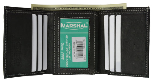 100% Leather Tri-fold Credit Card Mens Wallet Black 961107 (C) - Image 2