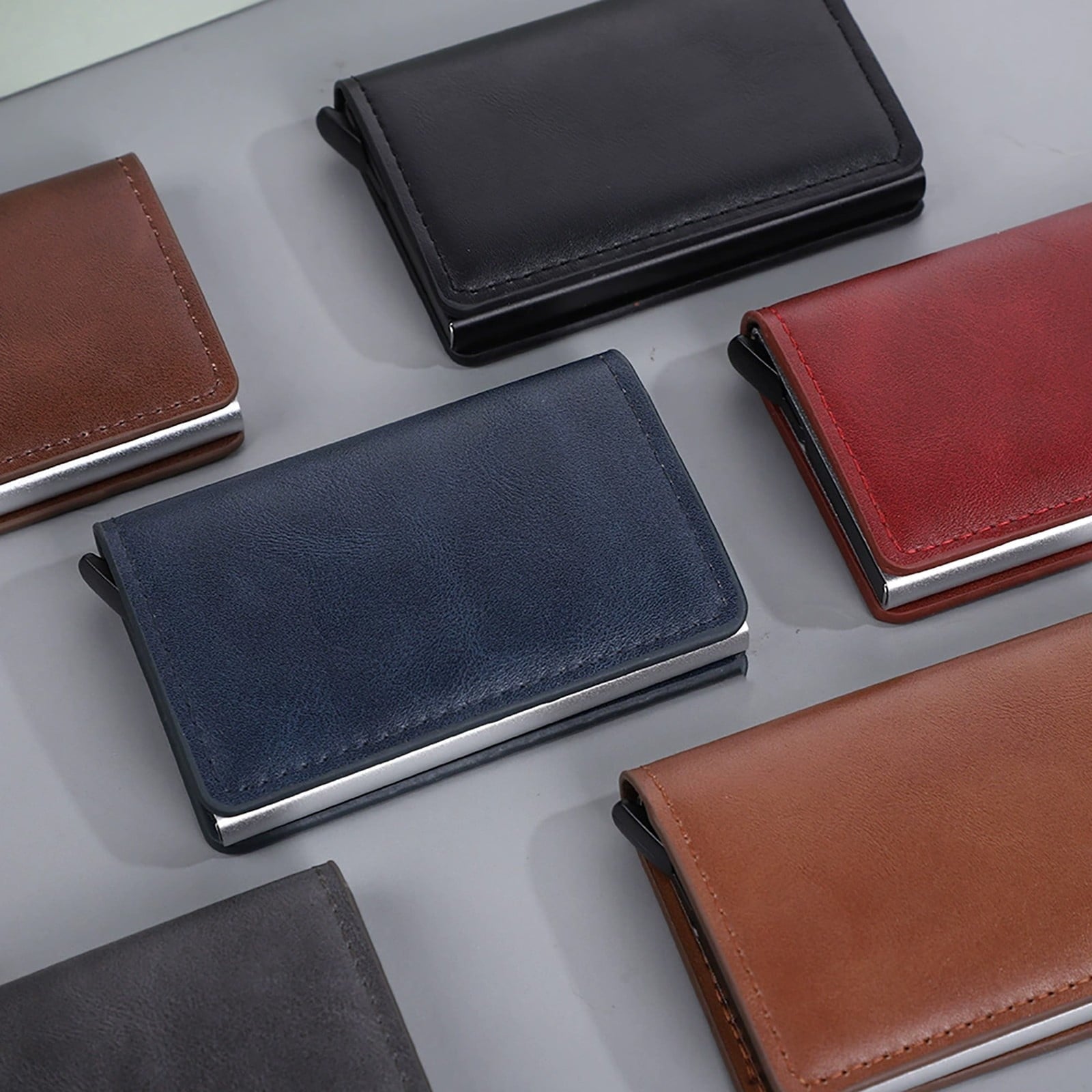 Simple Toggle Wallets for Men,Men's Simple Leather Wallet,Wallet with Smart Metal Pop Up Credit Card Holder,Credit Ca... - Image 6