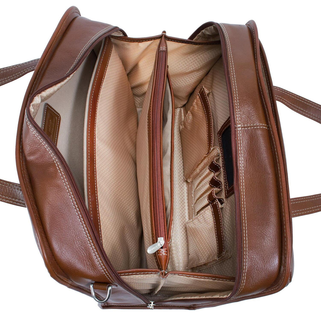 | | 15" Leather Patented Detachable -Wheeled Laptop Briefcase - Cognac - Image 2