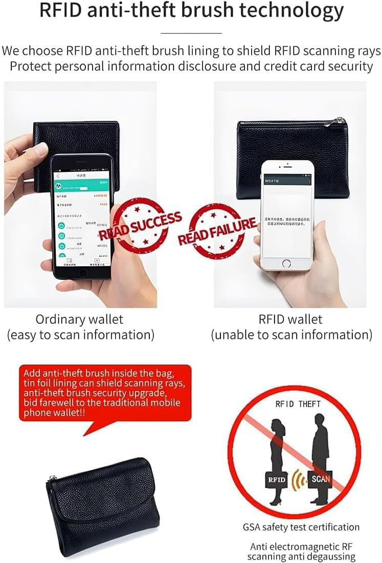 Precious Unisex Pebble Leather Wallet - RFID Blocking Slim Bifold Card Holder with Zippered Coin Purse, Small Leather... - Image 5