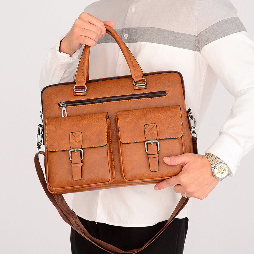 Mens Convertible Textured PU Leather Briefcase - 3-in-1 Handheld/Shoulder/Crossbody, Laptop-Friendly, Lightweight for... - Image 4