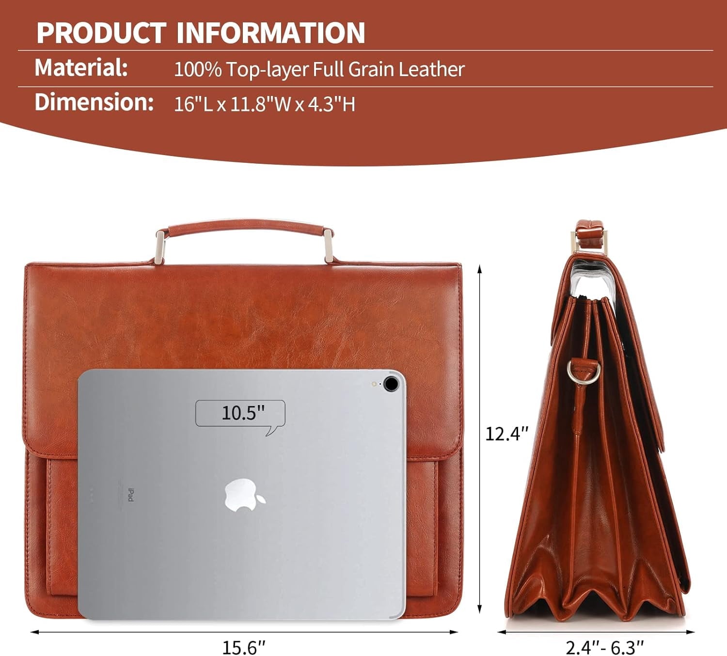 Mens New PU Leather Attache Briefcase Traditional Messenger Lawyer Bag - Image 2