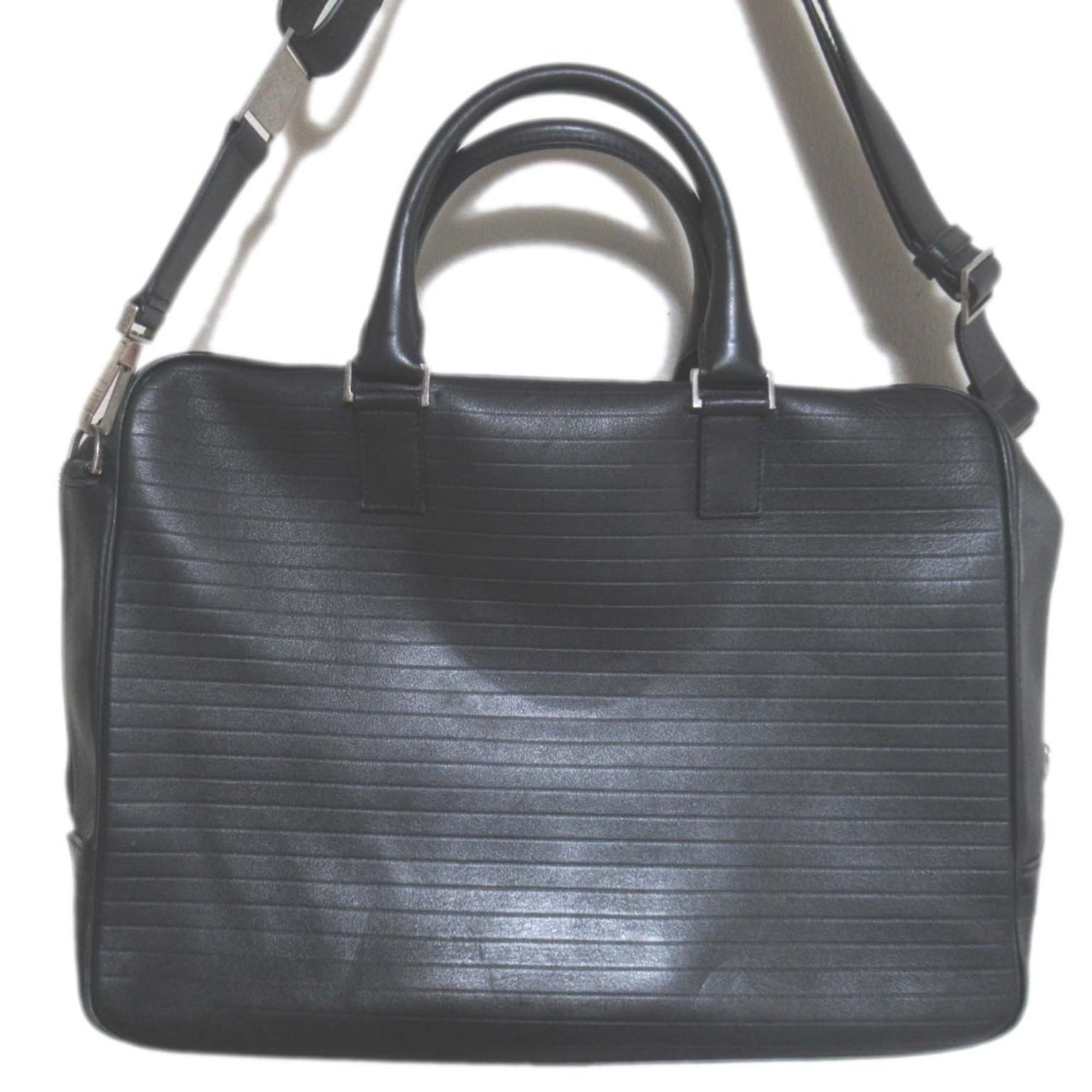 Pre-Owned Leather Briefcase Business Bag with PC Pocket, Black, Men's - Image 2