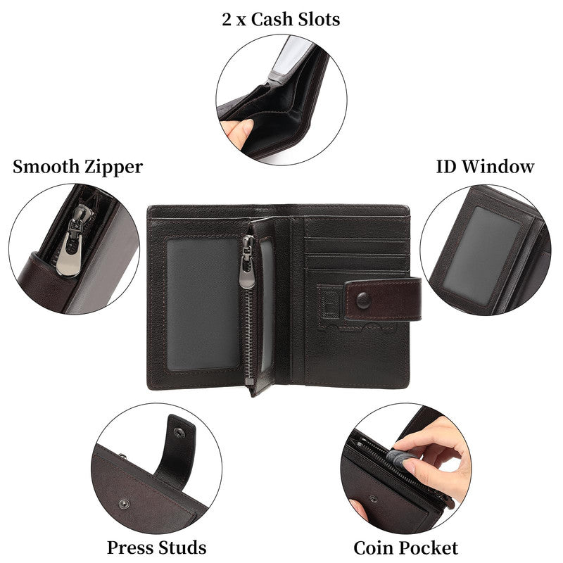 Genuine Leather Bifold Wallet for Men with Zipper Coin Pocket, RFID Blocking Slim Mens Wallet with 2 ID Windows, Gift Box - Image 3