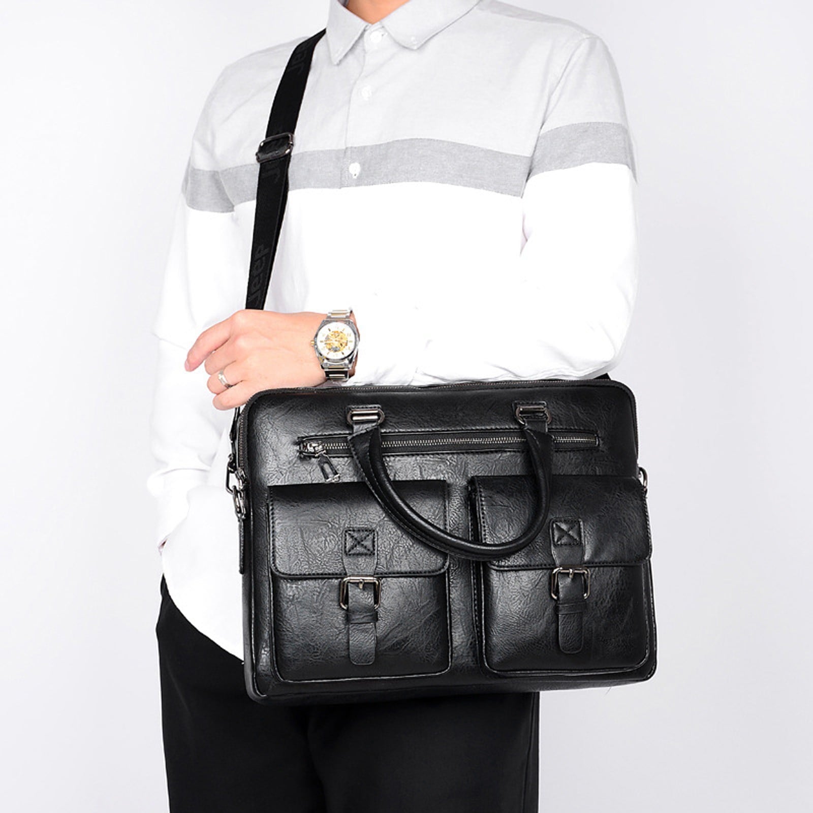 Men's Business Briefcase Bag Leather Office Tote Bags For 14 Inch Laptop Large Capacity - Image 4