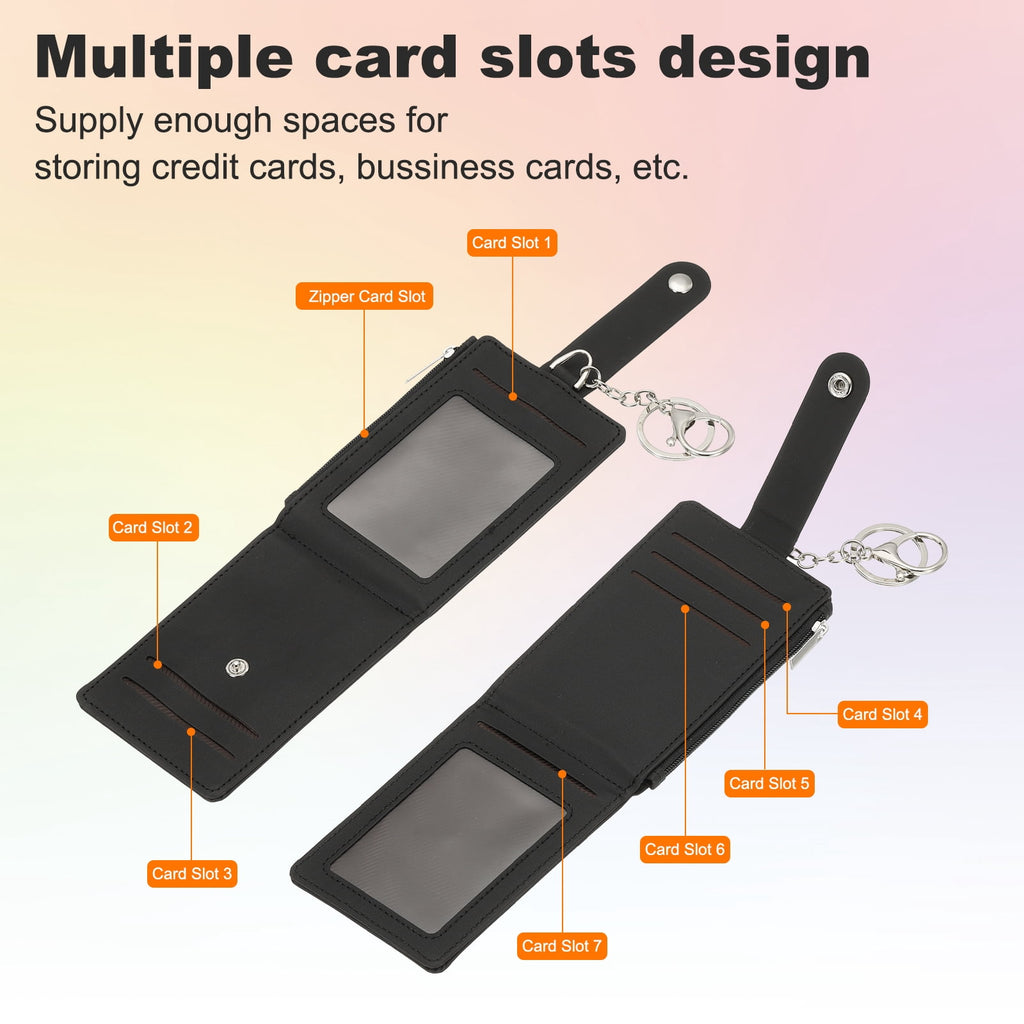 Card Holder Keychain Wallet, Leather RFID Blocking Credit Card Holder Slim Minimalist Wallet with Zipper Pocket for M... - Image 4