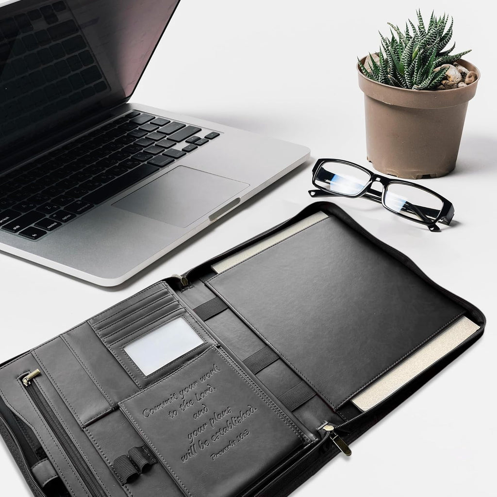 Premium Leather Padfolio Portfolio for Men Women - Black Business Binder with Zipper & Pen Slots - Image 6