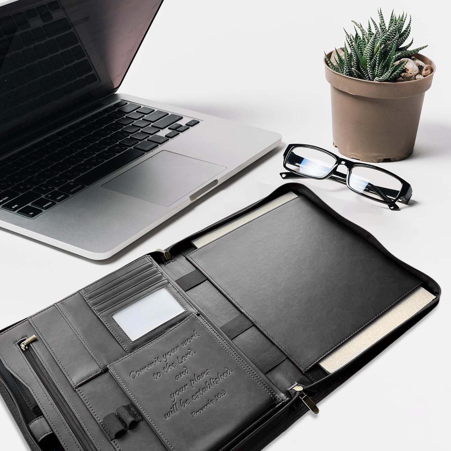 Premium Leather Padfolio Portfolio for Men Women - Black Business Binder with Zipper & Pen Slots - Image 6
