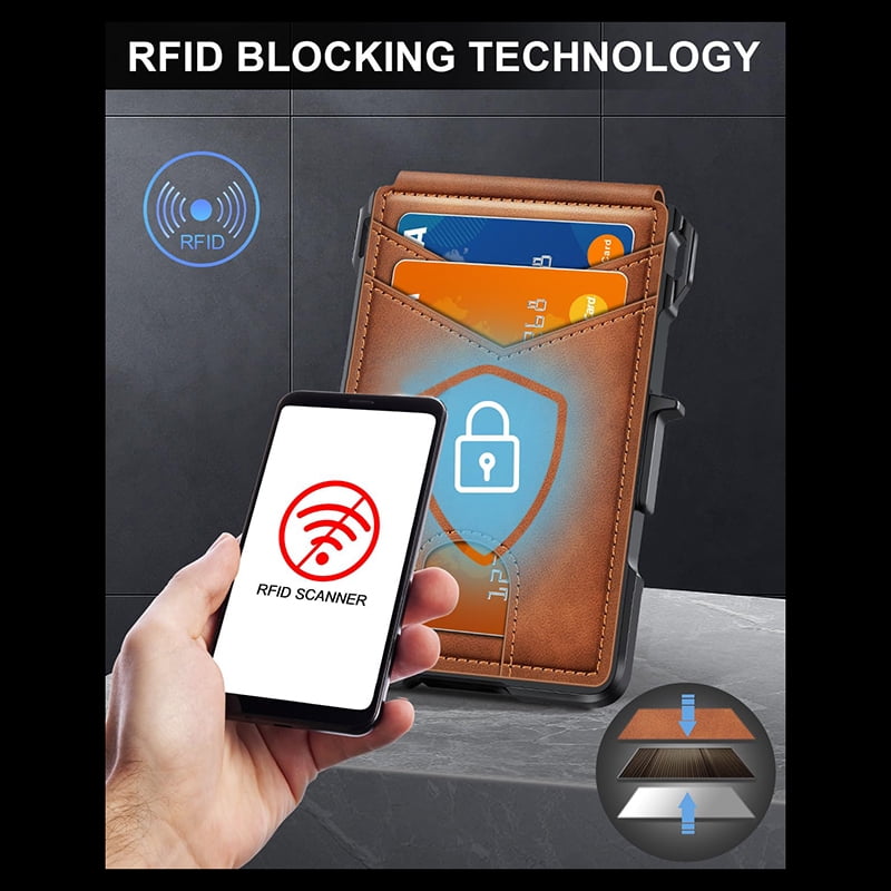 Ultra-Thin Men's Wallet - Brown Anti-Theft Leather Bi-Fold RFID-Blocking Card Holder with Pop-Up Magnetic Aluminum Wa... - Image 5