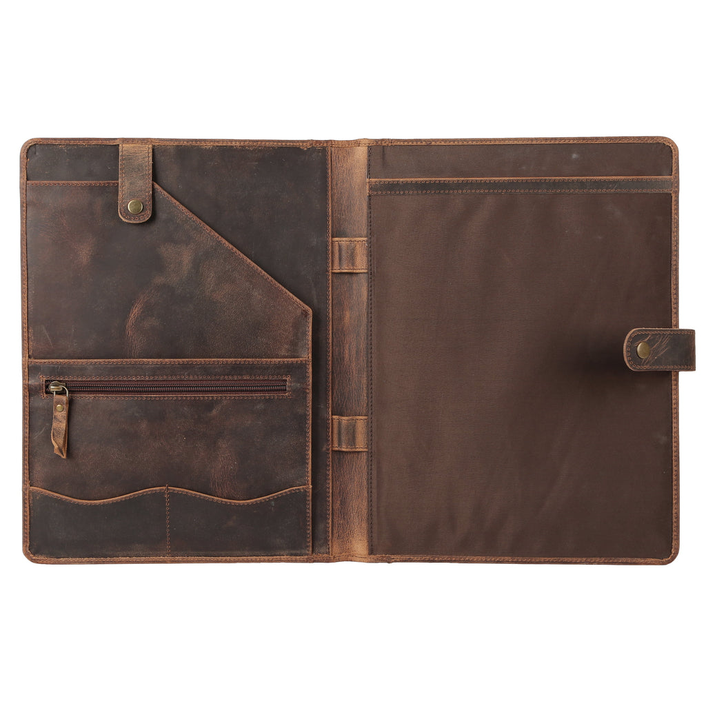Full-Grain Leather Portfolio Folder with Button Closure, Legal Pad Holder, Card Slots, and Document Pockets, Distressed Tan - Image 5