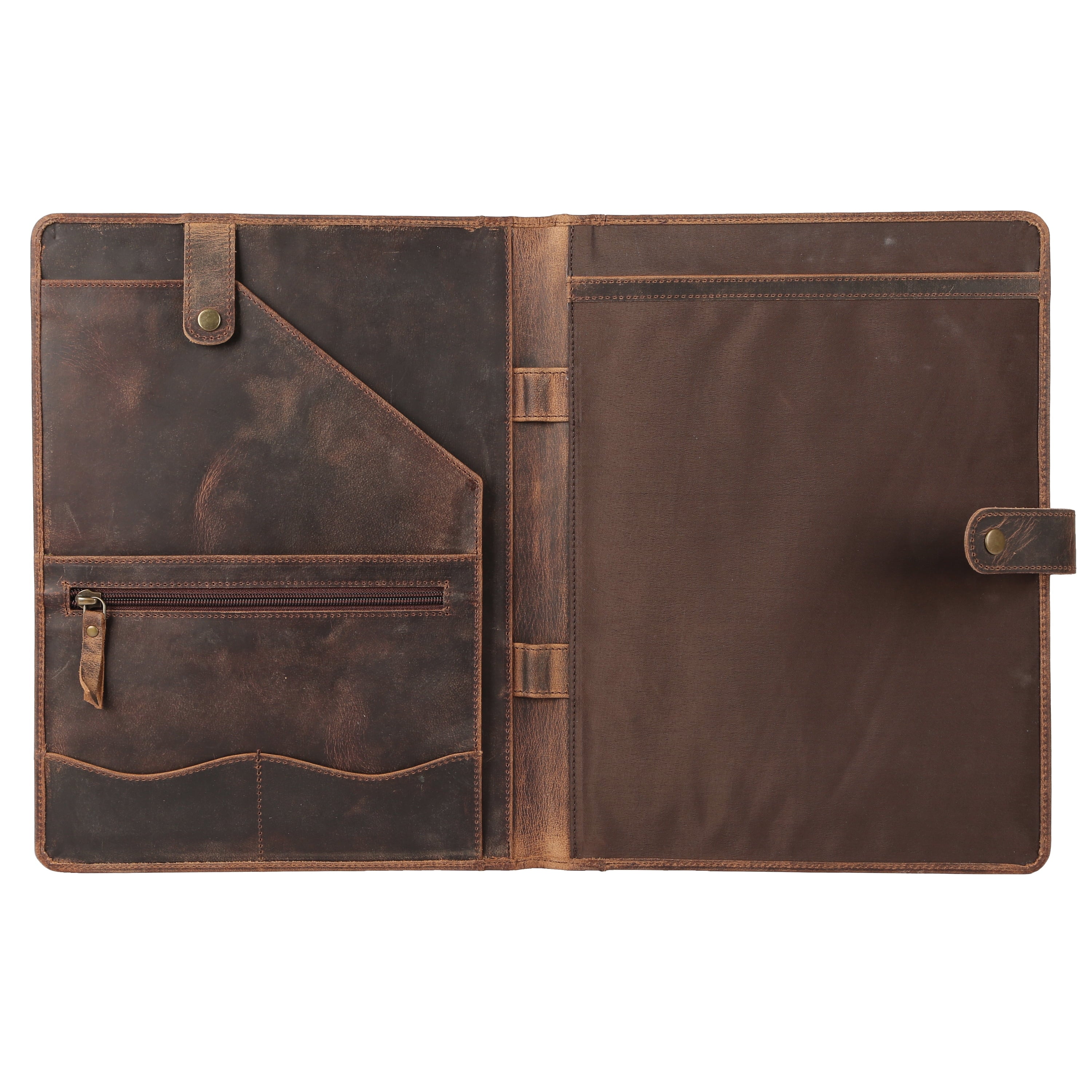 Full-Grain Leather Portfolio Folder with Button Closure, Legal Pad Holder, Card Slots, and Document Pockets, Distressed Tan - Image 5