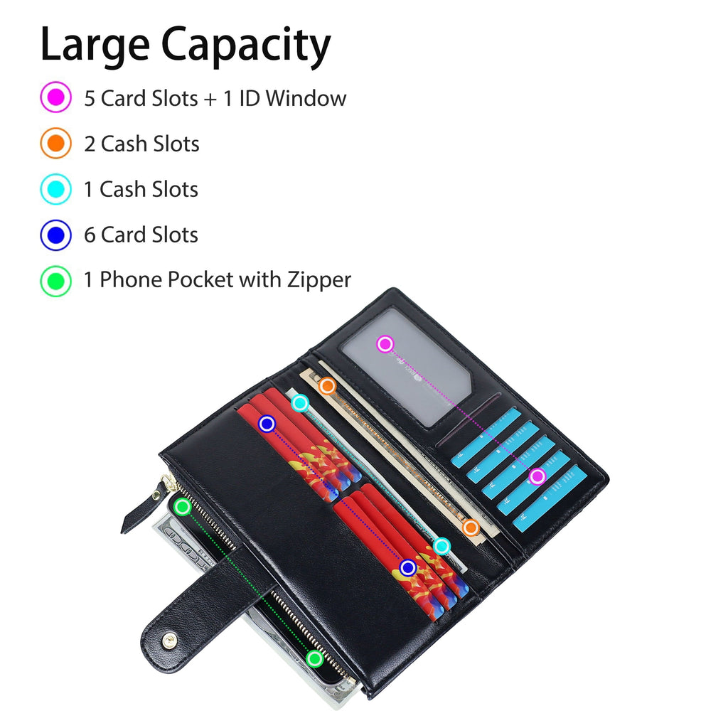 Wallets for Women, Slim Bifold Leather Credit Card Holder, Ladies RFID Blocking Long Wallet with Zipper Coin Pocket a... - Image 4