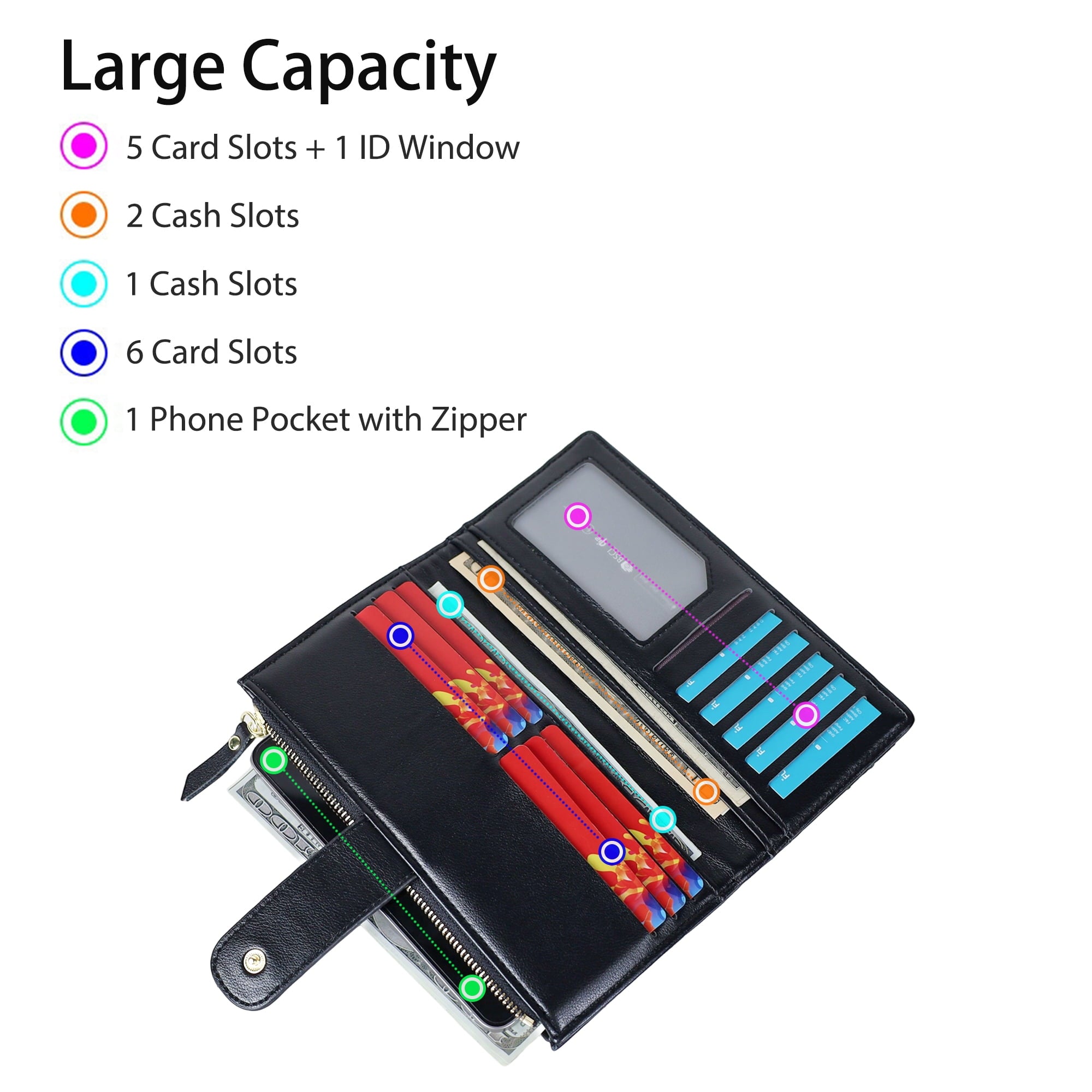 Wallets for Women, Slim Bifold Leather Credit Card Holder, Ladies RFID Blocking Long Wallet with Zipper Coin Pocket a... - Image 4