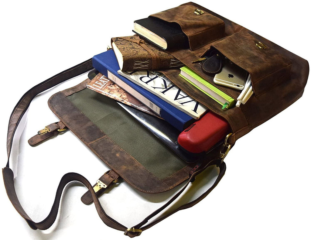 18 Inch Retro Buffalo Hunter Leather Laptop Messenger Bag Office Briefcase College Bag Leather Bag for Men and Women (18 inch) - Image 4