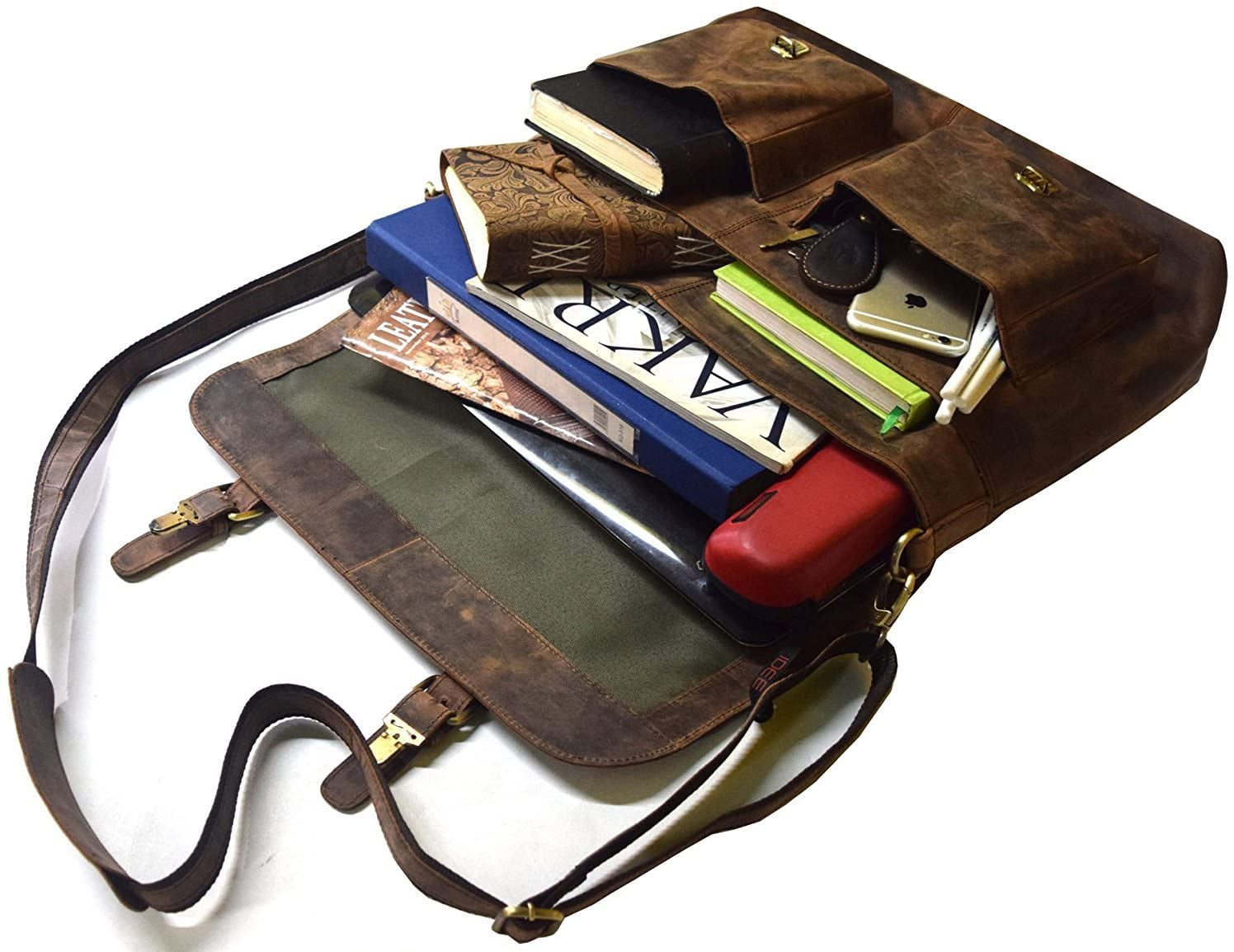 18 Inch Retro Buffalo Hunter Leather Laptop Messenger Bag Office Briefcase College Bag Leather Bag for Men and Women (18 inch) - Image 4