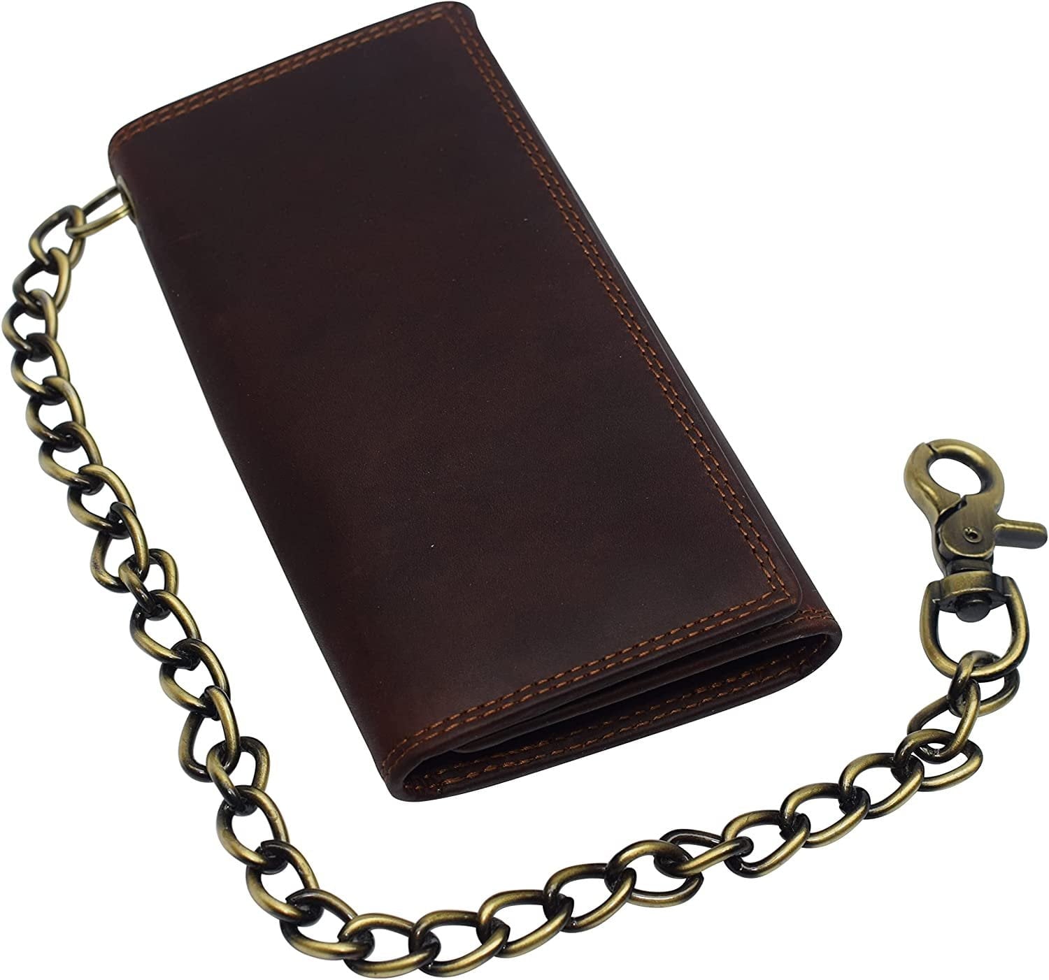 USA Motorcycle Chain Wallet for Men 100% Natural Genuine Leather, Long Trifold RFID Blocking, Credit Card Money Organ... - Image 5