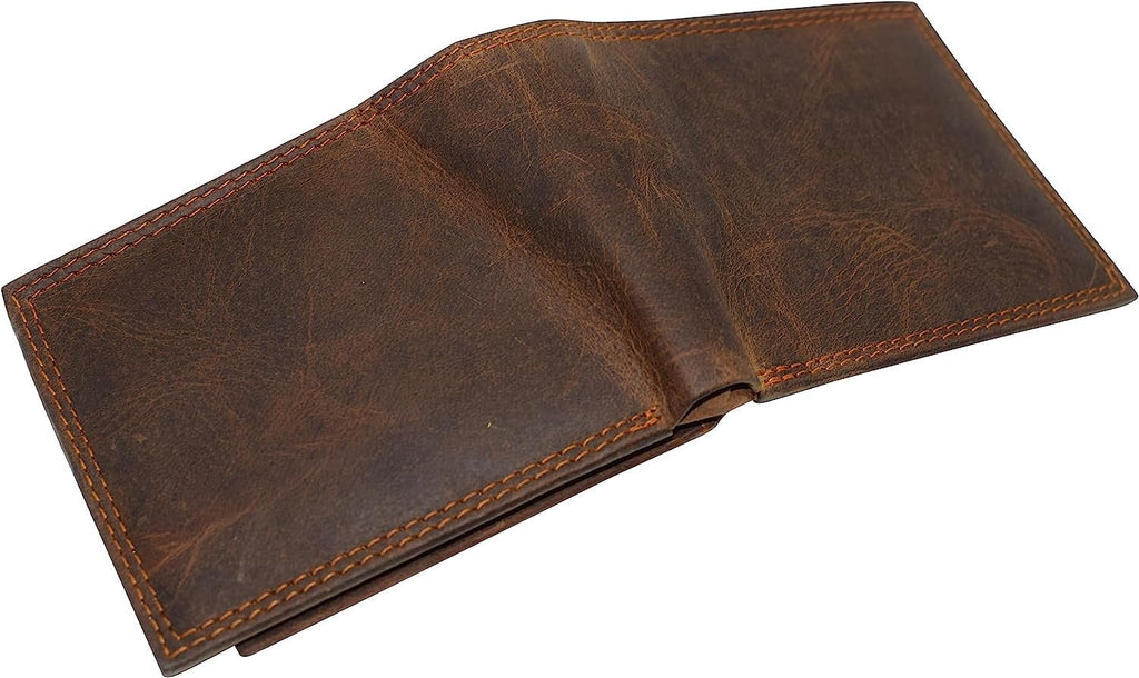 Men's RFID Blocking Vintage Leather Center Flap Bifold Credit Card ID Wallet for Men Brown - Image 5