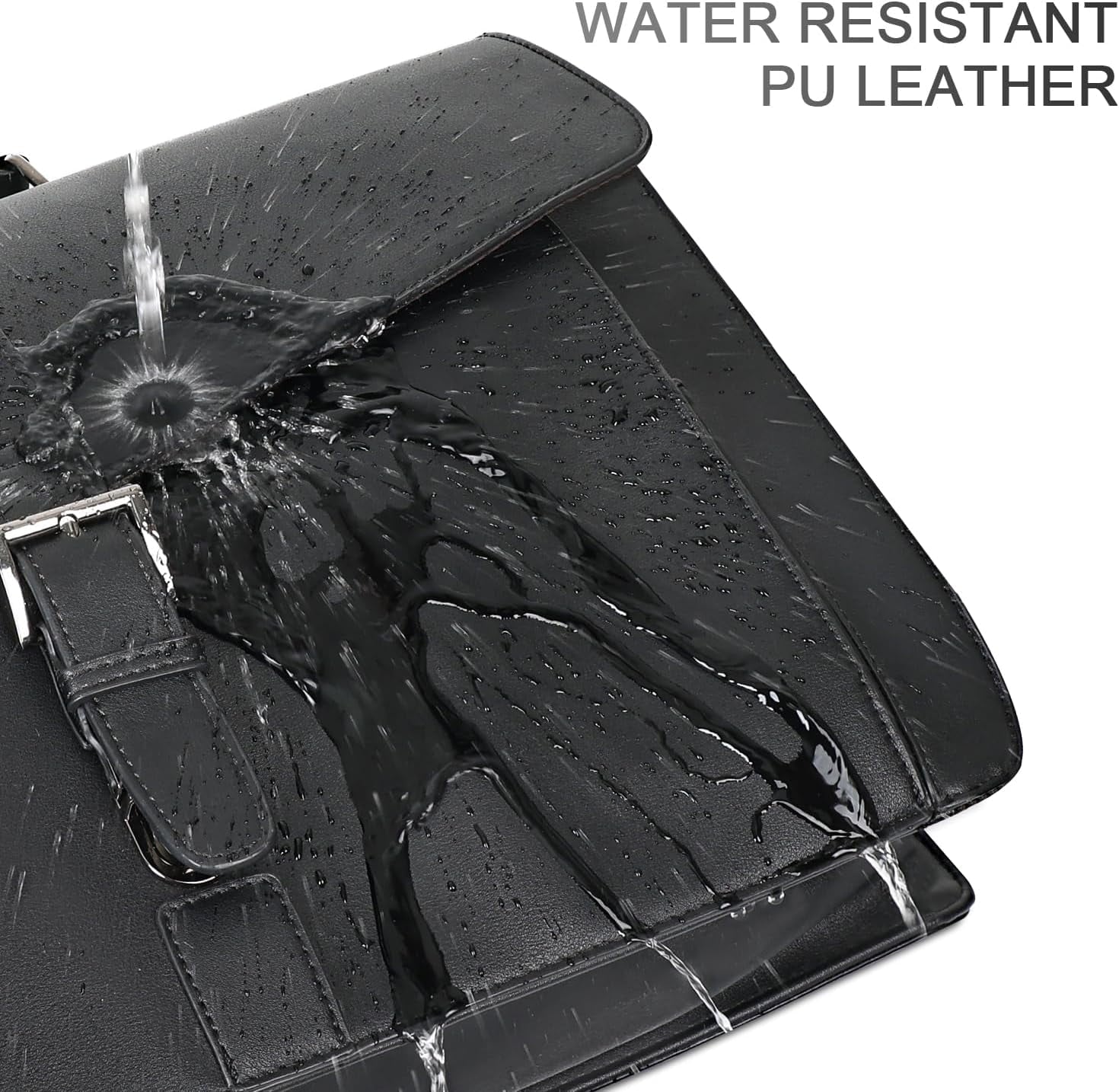 Durable Vegan Leather Laptop Briefcase for Men - Business Travel Bag with Padded Compartment for 15.6 Inch Laptop, Black - Image 6