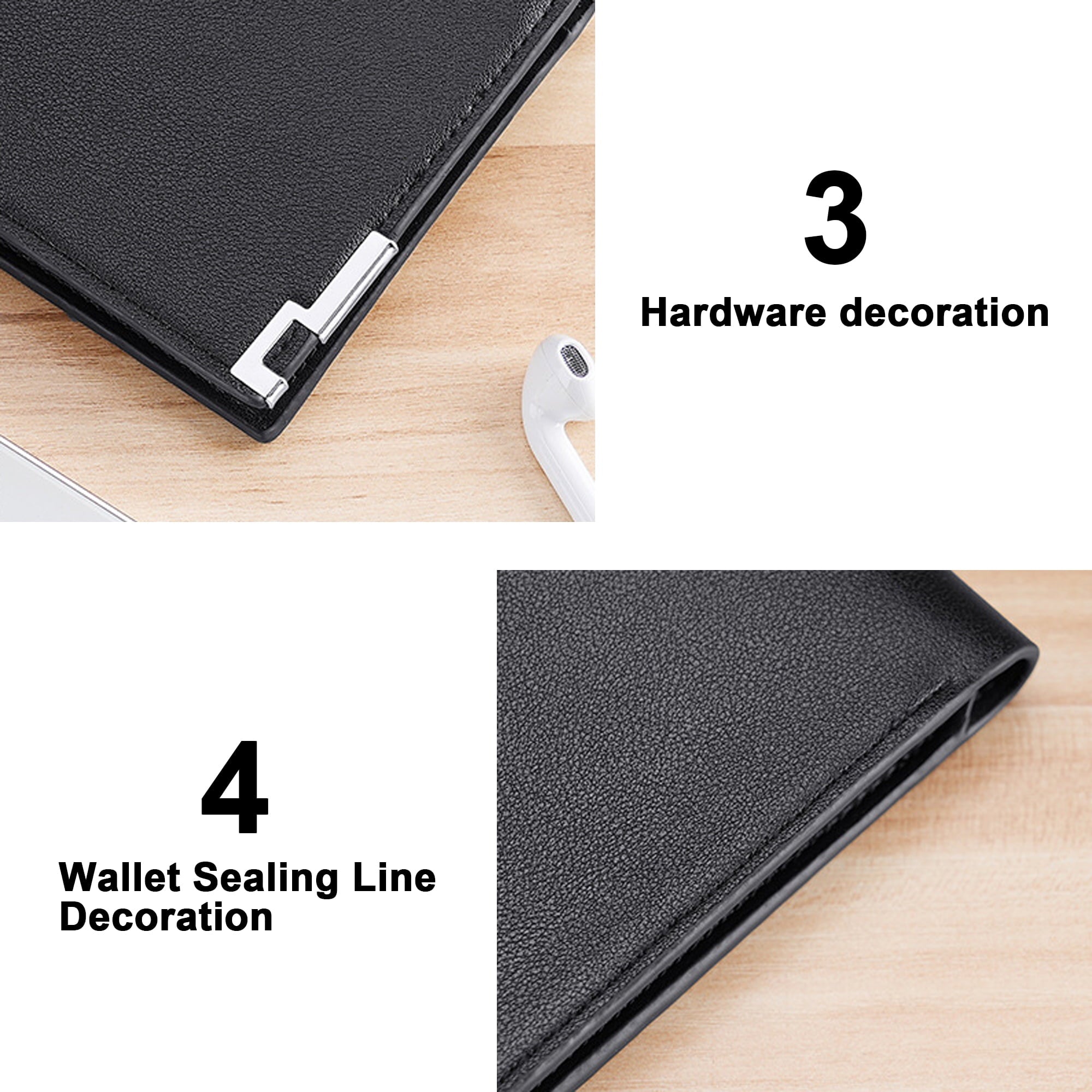 Mens Wallet Genuine Leather Slim Bifold Wallets For Men Simple RFID Front Pocket One Zippered Coin Pocket with 1 ID WindowBlack - Image 6