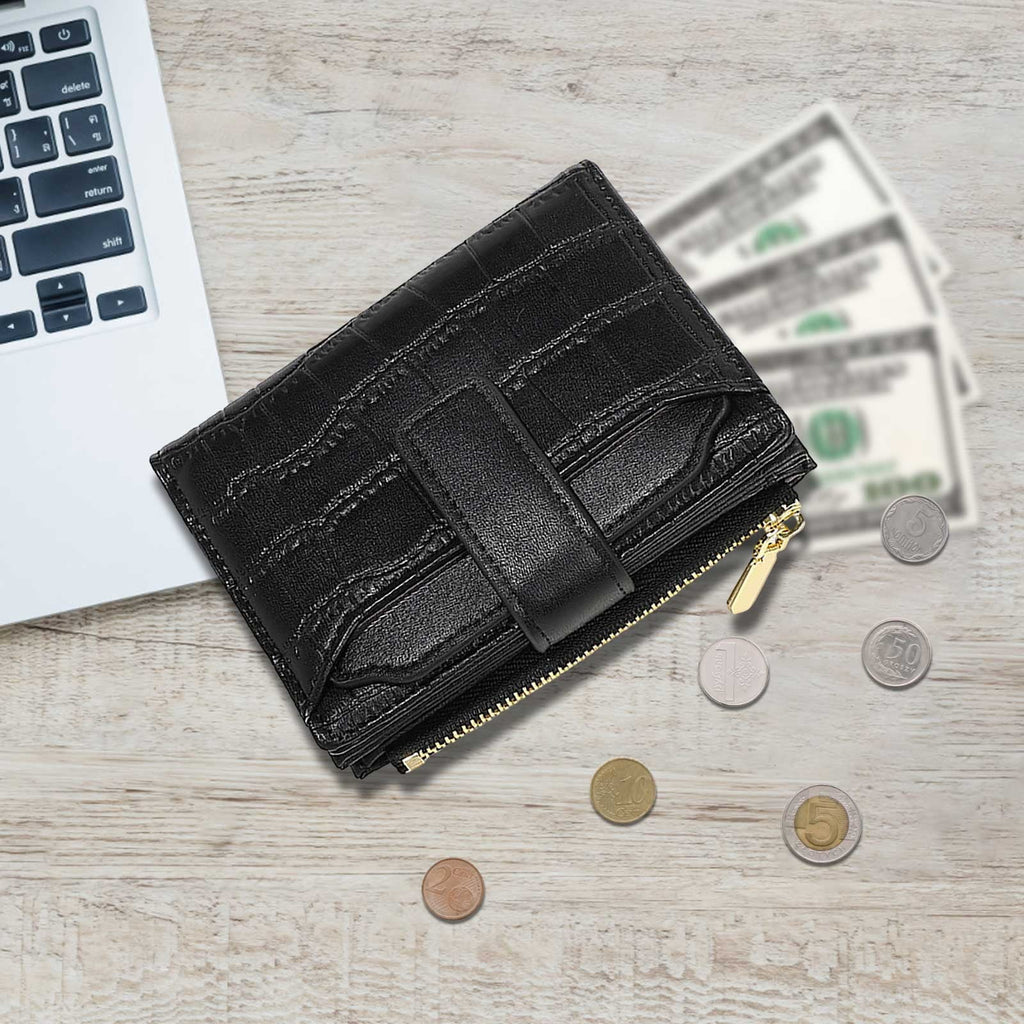 Women's Small Bifold Wallet, Compact PU Leather Credit Card Holder with Zipper Coin Pocket, Multi-Slot Slim Wallet for Cash, Cards, and Lips - Image 4