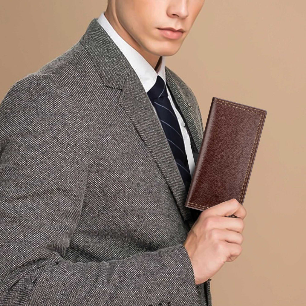 Long Bifold Wallet for Men, Slim PU Leather Purse, RFID Blocking Credit Card Holder, Brown - Image 4