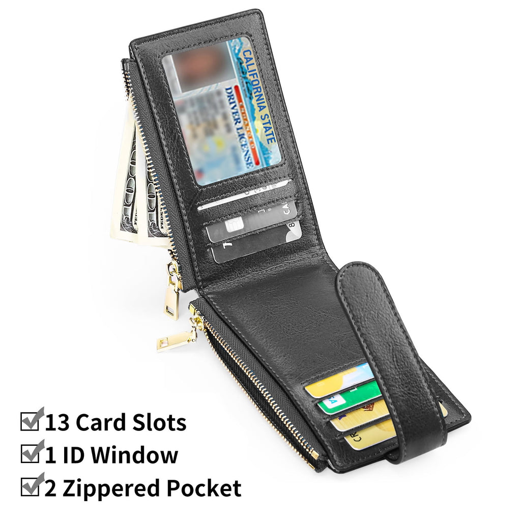 Small Wallet for Women Oil Waxed Slim Leather Purse RFID Blocking Card Holder - Image 3