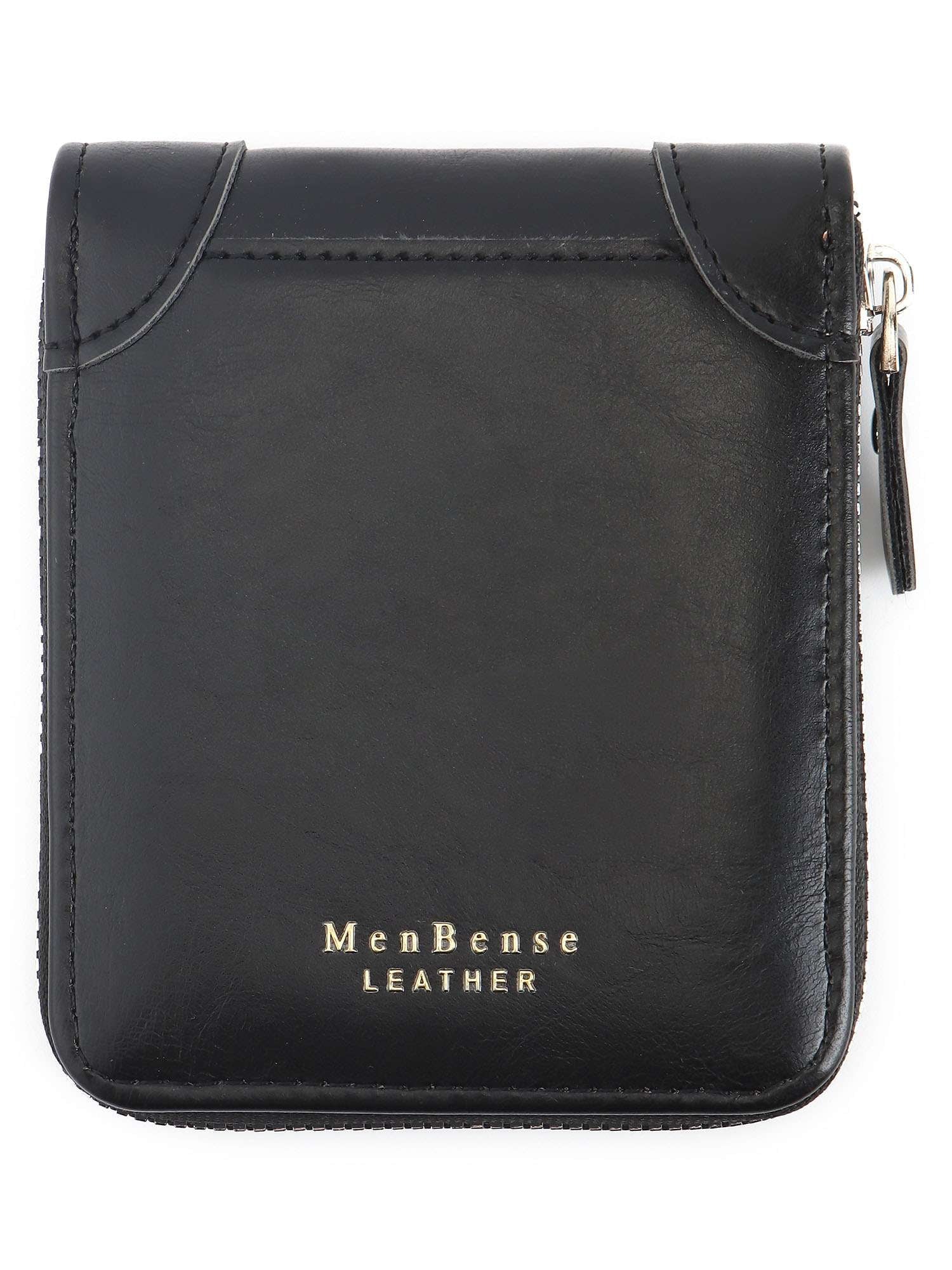 Genuine Leather Wallet for Men Bifold Credit Card Holder Zipper Purse Black - Image 2