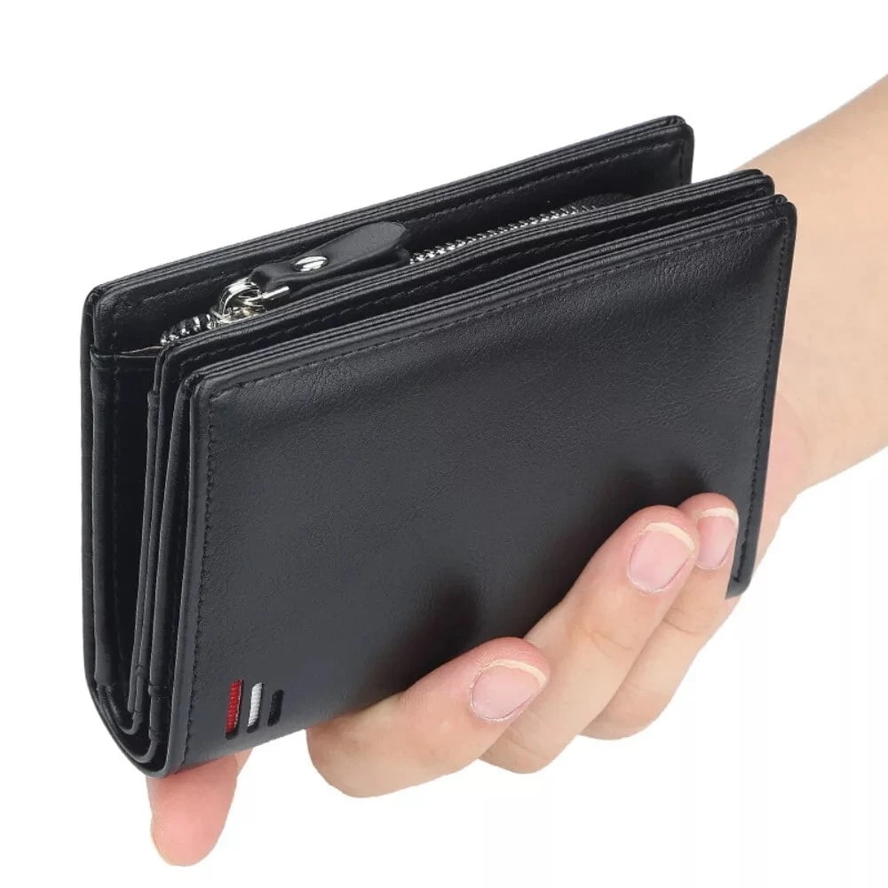 Men's Leather RFID Blocking Wallet with Zipper - Credit Card Holder & ID Purse. (Black) - Image 4